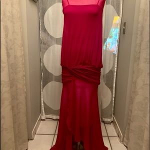 Fuchsia Red Long dress with sheer bodice and under sheath lined in lycra